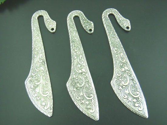 Image de Marque-Pages en Alliage de Zinc Courbé Argent Vieilli Fleurs 11.4cm, 3 Pcs