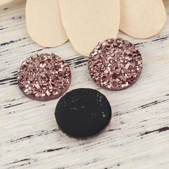 Picture of Resin Druzy/ Drusy Dome Seals Cabochon Round Rose Gold 12mm( 4/8") Dia., 50 PCs