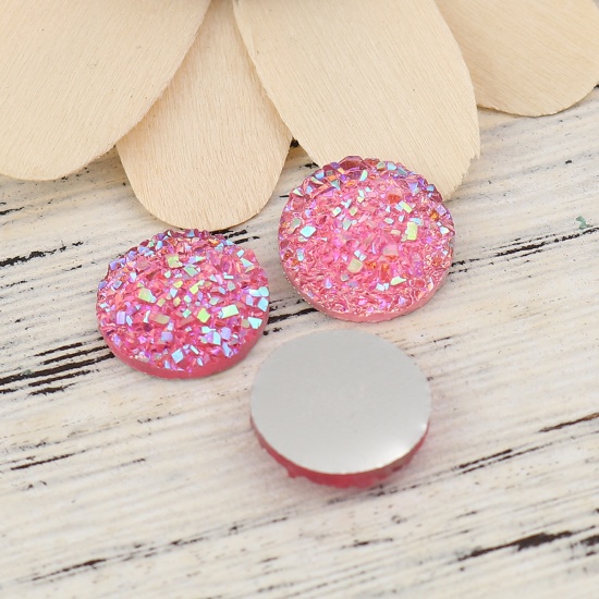 Picture of Resin Druzy/ Drusy Dome Seals Cabochon Round Pink AB Rainbow Color 12mm( 4/8") Dia., 50 PCs