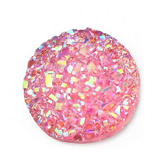 Picture of Resin Druzy/ Drusy Dome Seals Cabochon Round Pink AB Rainbow Color 12mm( 4/8") Dia., 50 PCs