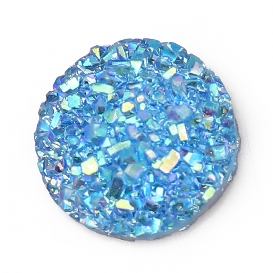 Picture of Resin Druzy/ Drusy Dome Seals Cabochon Round Light Blue AB Rainbow Color 12mm( 4/8") Dia., 50 PCs