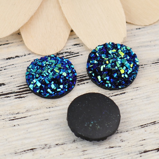 Picture of Resin Druzy/ Drusy Dome Seals Cabochon Round Blue AB Rainbow Color 12mm( 4/8") Dia., 50 PCs