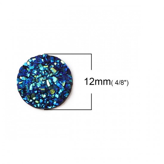 Picture of Resin Druzy/ Drusy Dome Seals Cabochon Round Blue AB Rainbow Color 12mm( 4/8") Dia., 50 PCs