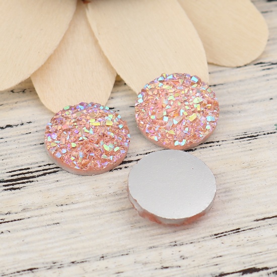 Picture of Resin Druzy/ Drusy Dome Seals Cabochon Round Light Pink AB Rainbow Color 12mm( 4/8") Dia., 50 PCs