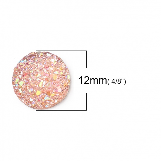 Picture of Resin Druzy/ Drusy Dome Seals Cabochon Round Light Pink AB Rainbow Color 12mm( 4/8") Dia., 50 PCs