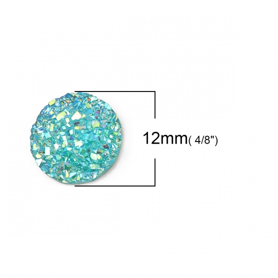 Picture of Resin Druzy/ Drusy Dome Seals Cabochon Round Green AB Rainbow Color 12mm( 4/8") Dia., 50 PCs