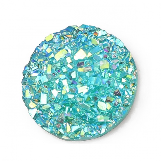 Picture of Resin Druzy/ Drusy Dome Seals Cabochon Round Green AB Rainbow Color 12mm( 4/8") Dia., 50 PCs