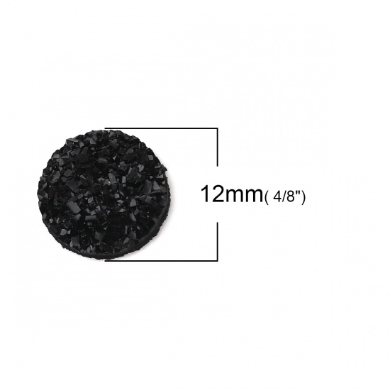 Picture of Resin Druzy/ Drusy Dome Seals Cabochon Round Black 12mm( 4/8") Dia., 50 PCs