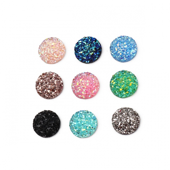 Picture of Resin Druzy/ Drusy Dome Seals Cabochon Round Black 12mm( 4/8") Dia., 50 PCs