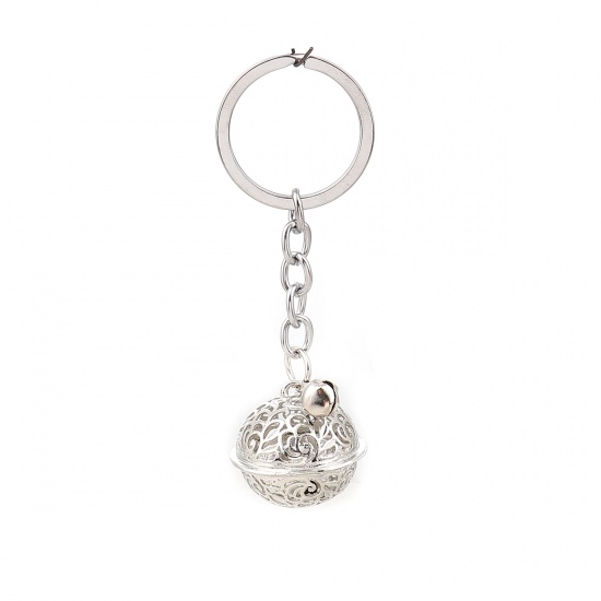 Bild von Schlüsselkette & Schlüsselring Silberfarbe Glocke Filigran 8.9cm x 3cm, 5 Stück