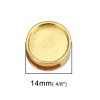 Bild von Zinklegierung Slider Schiebeperlen Perlen Flachrund Vergoldet Cabochon Fassung (Geeignet für 12mm) ca. 14mm D., Loch:ca. 10mm x3mm (Für 10mm x 3mm Schnur), 10 Stück