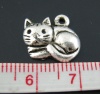 Picture of 25PCs Antique Silver Lovely Cat Charms Pendants 15*13mm