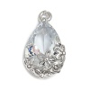 Imagen de Latón+ Circón Artificial Colgantes Charms Gota Tono de Plata Transparente Flor 16mm x 9mm, 5 Unidades