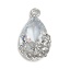 Immagine di Ottone & Zircone Cubico Charms Goccia Tono Argento Trasparente Fiore 16mm x 9mm, 5 Pz