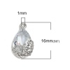 Imagen de Latón+ Circón Artificial Colgantes Charms Gota Tono de Plata Transparente Flor 16mm x 9mm, 5 Unidades