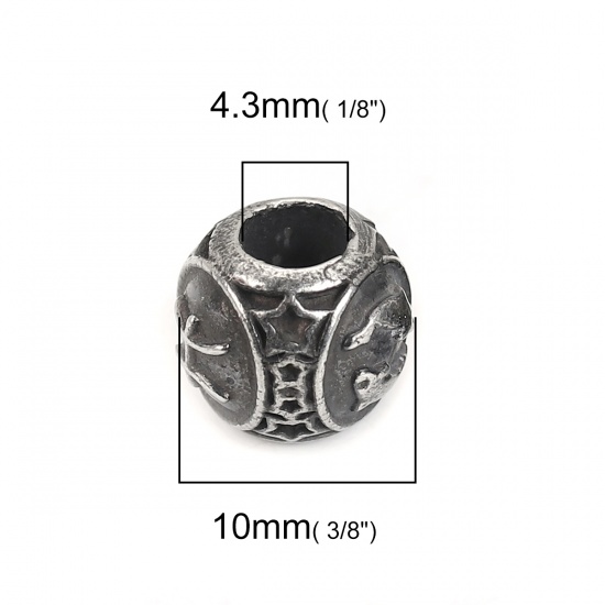 Immagine di 304 Acciaio Inossidabile Colata Perline Tondo Pistola Nera Costellazione Pesci Circa 10mm Dia., Buco: Circa 4.3mm, 1 Pz