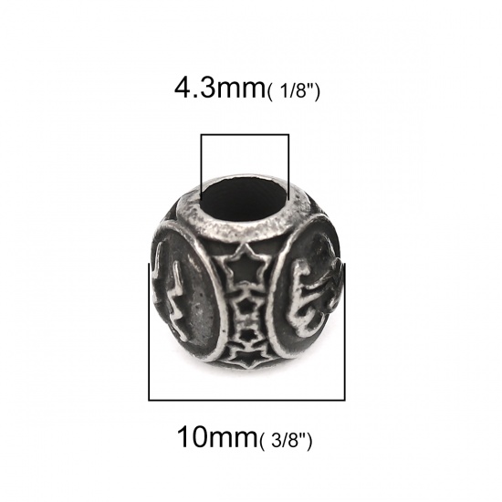 Immagine di 304 Acciaio Inossidabile Colata Perline Tondo Pistola Nera Costellazione Acquario Circa 10mm Dia., Buco: Circa 4.3mm, 1 Pz