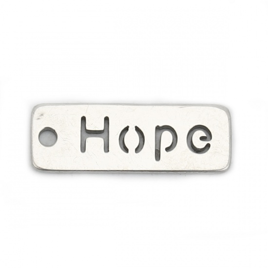 Immagine di 304 Acciaio Inossidabile Ciondoli Rettangolo Tono Argento Messaggio " Hope " Filigrana 17mm x 6mm, 5 Pz