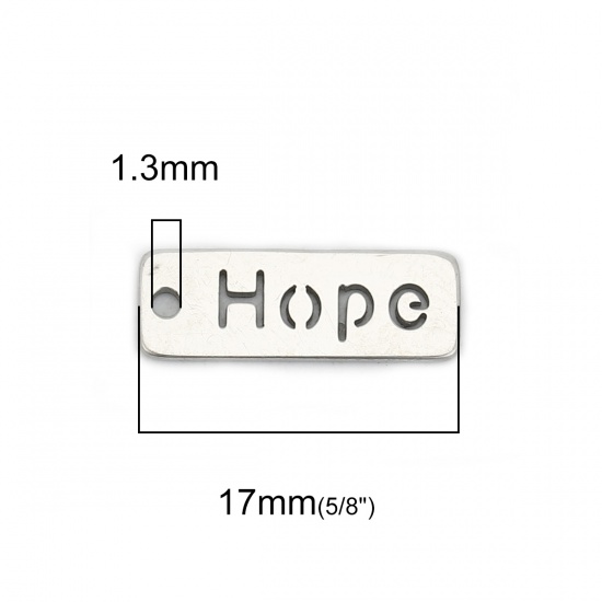 Immagine di 304 Acciaio Inossidabile Ciondoli Rettangolo Tono Argento Messaggio " Hope " Filigrana 17mm x 6mm, 5 Pz