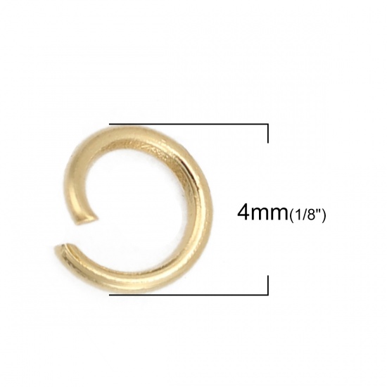 Picture of 0.6mm 304 Stainless Steel Open Jump Rings Findings Gold Plated 4mm( 1/8") Dia., 200 PCs