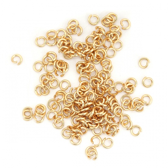 Picture of 0.8mm 304 Stainless Steel Open Jump Rings Findings Gold Plated 4mm( 1/8") Dia., 200 PCs