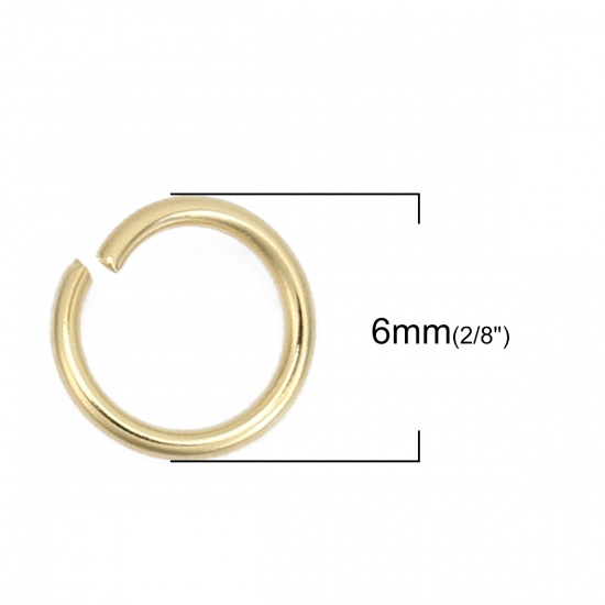 Picture of 0.8mm 304 Stainless Steel Opened Jump Rings Findings Gold Plated 6mm( 2/8") Dia., 100 PCs