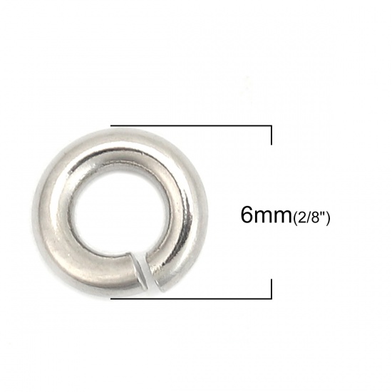 Picture of 100 PCs 6mm Dia., 1.5mm(15 gauge) 304 Stainless Steel Open Jump Rings Findings For Jewelry Making Silver Tone Round
