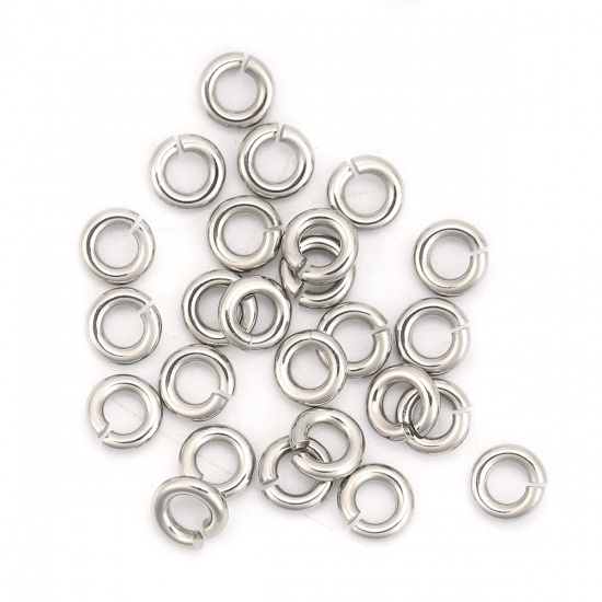 Picture of 100 PCs 6mm Dia., 1.5mm(15 gauge) 304 Stainless Steel Open Jump Rings Findings For Jewelry Making Silver Tone Round