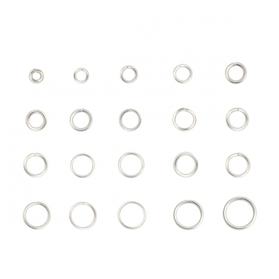 Picture of 100 PCs 6mm Dia., 1.5mm(15 gauge) 304 Stainless Steel Open Jump Rings Findings For Jewelry Making Silver Tone Round