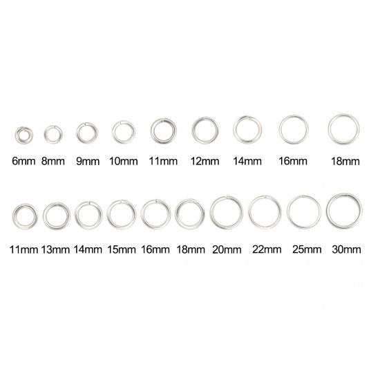 Picture of 100 PCs 6mm Dia., 1.5mm(15 gauge) 304 Stainless Steel Open Jump Rings Findings For Jewelry Making Silver Tone Round