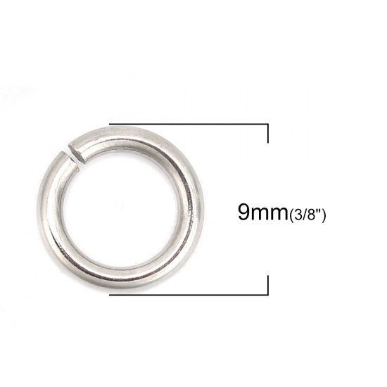 Picture of 1.5mm 304 Stainless Steel Open Jump Rings Findings Silver Tone 9mm( 3/8") Dia., 100 PCs