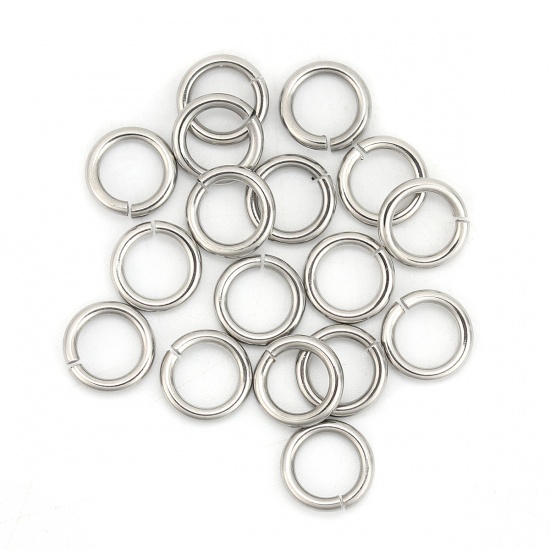 Picture of 1.5mm 304 Stainless Steel Open Jump Rings Findings Silver Tone 9mm( 3/8") Dia., 100 PCs