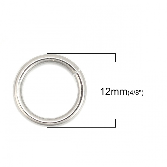 Picture of 1.5mm 304 Stainless Steel Opened Jump Rings Findings Silver Tone 12mm( 4/8") Dia., 100 PCs