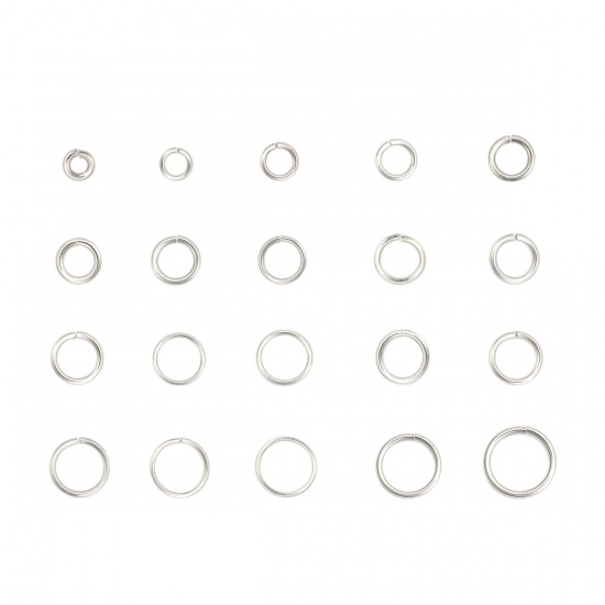 Picture of 1.6mm 304 Stainless Steel Open Jump Rings Findings Silver Tone 12mm( 4/8") Dia., 100 PCs