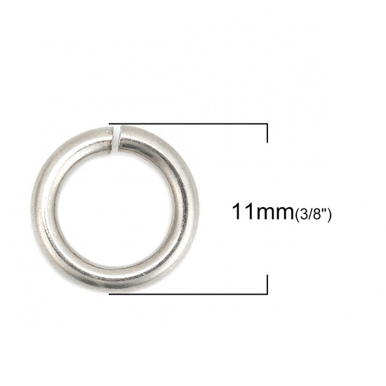 Picture of 1.8mm 304 Stainless Steel Opened Jump Rings Findings Silver Tone 11mm( 3/8") Dia., 50 PCs