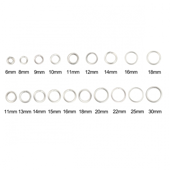 Picture of 1.8mm 304 Stainless Steel Open Jump Rings Findings Silver Tone 14mm( 4/8") Dia., 50 PCs
