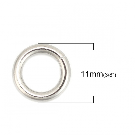 Picture of 2mm 304 Stainless Steel Opened Jump Rings Findings Silver Tone 11mm( 3/8") Dia., 50 PCs