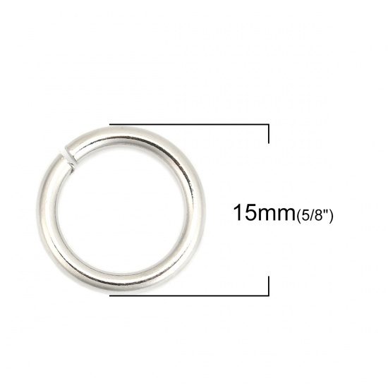 Picture of 2mm 304 Stainless Steel Open Jump Rings Findings Silver Tone 15mm( 5/8") Dia., 50 PCs