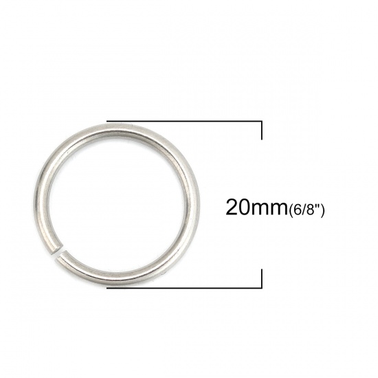 Imagen de 20 Unidades 20mm Diámetro, 2mm(12 gauge) 304 Acero Inoxidable Abierto Argollas Tono de Plata Ronda