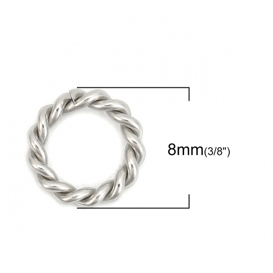 Picture of 1.5mm 304 Stainless Steel Open Jump Rings Findings Braided Silver Tone 8mm( 3/8") Dia., 30 PCs