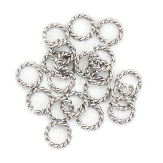 Picture of 1.5mm 304 Stainless Steel Open Jump Rings Findings Braided Silver Tone 8mm( 3/8") Dia., 30 PCs