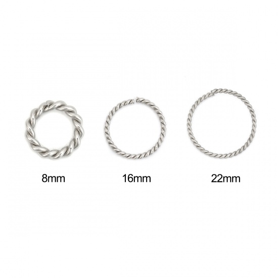 Picture of 1.5mm 304 Stainless Steel Open Jump Rings Findings Braided Silver Tone 8mm( 3/8") Dia., 30 PCs