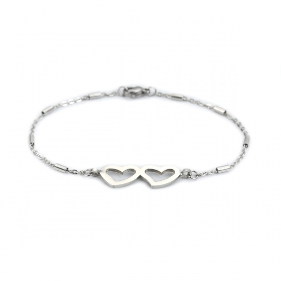 Picture of 304 Stainless Steel Bracelets Silver Tone Heart 19cm(7 4/8") long, 1 Piece