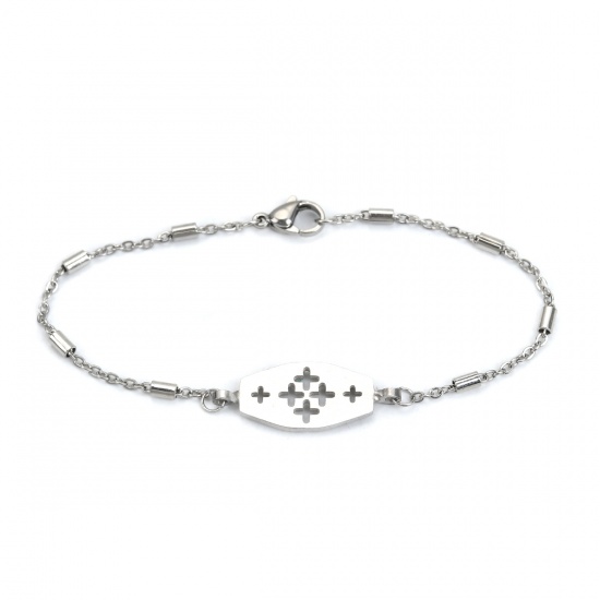Picture of 304 Stainless Steel Bracelets Silver Tone Oval Cross 20cm(7 7/8") long, 1 Piece