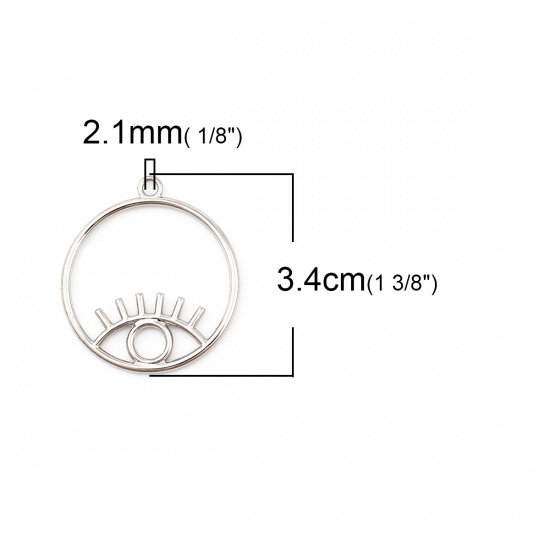 Immagine di Lega di Zinco Ciondoli Tondo Tono Argento Occhi 3.4cm x 3cm , 10 Pz