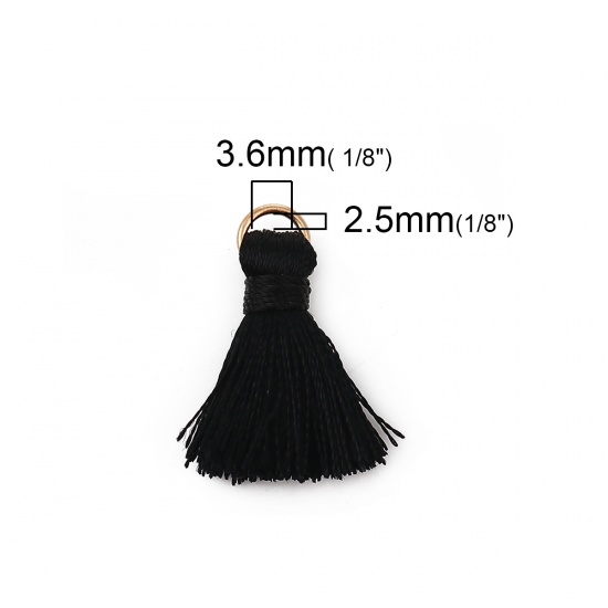 Picture of Rayon Tassel Charms Gold Plated Black 22mm( 7/8") long - 21mm( 7/8") long, 10 PCs
