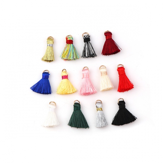 Picture of Rayon Tassel Charms Gold Plated White 22mm( 7/8") long - 21mm( 7/8") long, 10 PCs