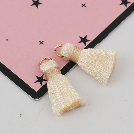 Picture of Rayon Tassel Charms Gold Plated Creamy-White 22mm( 7/8") long - 21mm( 7/8") long, 10 PCs
