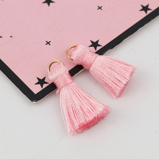 Picture of Rayon Tassel Charms Gold Plated Light Pink 22mm( 7/8") long - 21mm( 7/8") long, 10 PCs