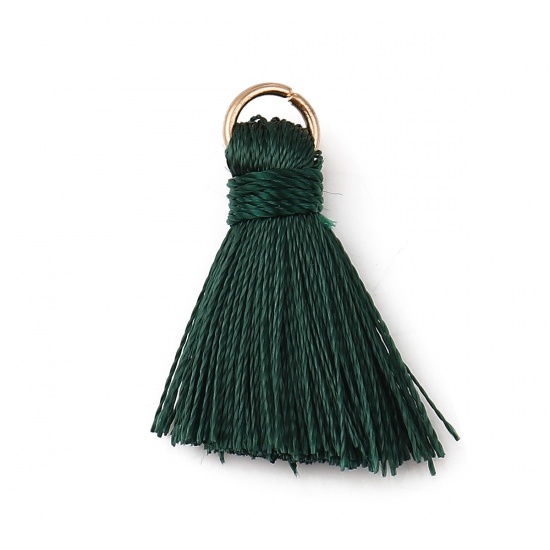 Picture of Rayon Tassel Charms Gold Plated Dark Green 22mm( 7/8") long - 21mm( 7/8") long, 10 PCs